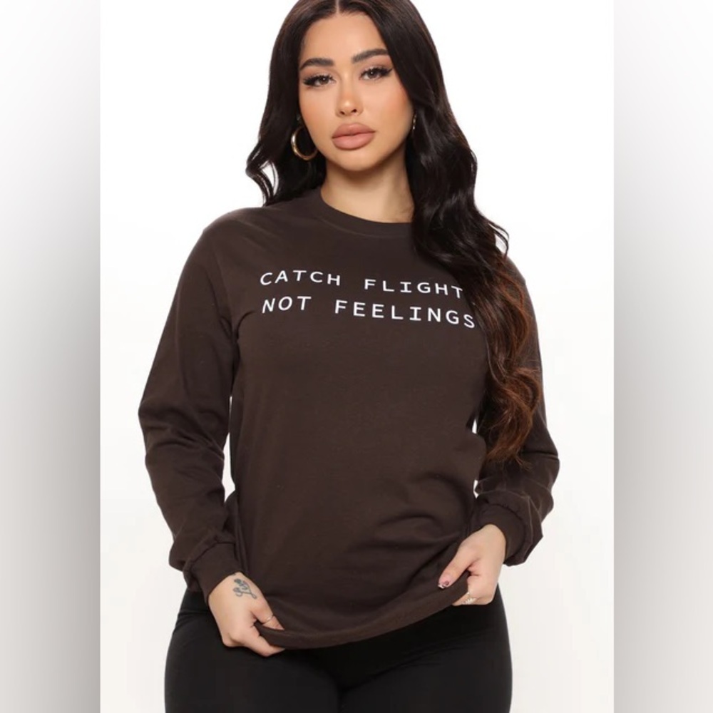 Fashion Nova Brown Graphic Long Sleeve Tee